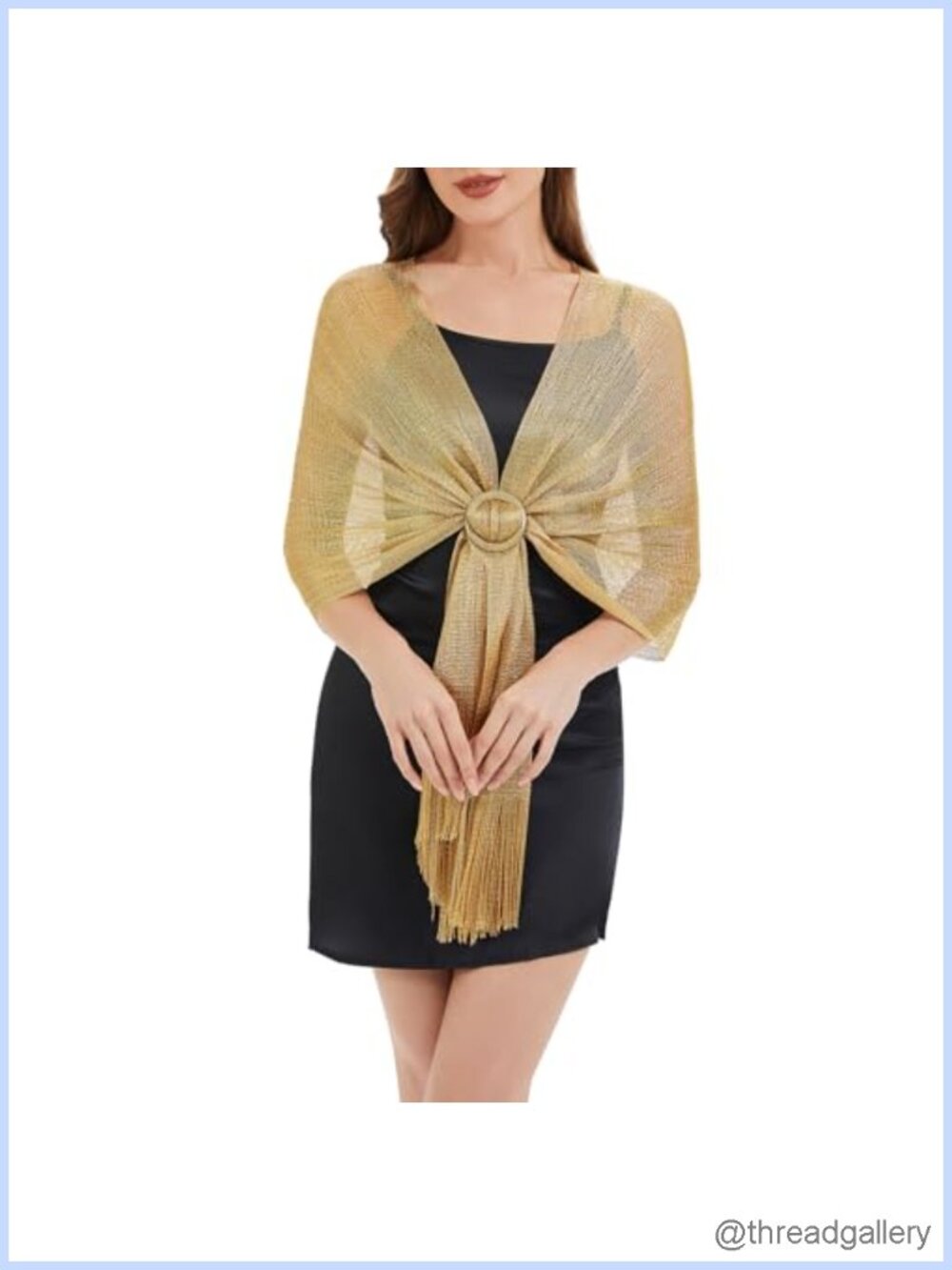 Metallic Fringe Shawl Wrap Formal Wedding Evening Bridal with Buckle